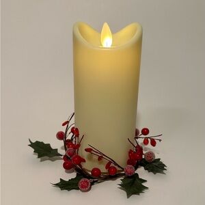 LuxuryLite Battery Operated Candle with Holly Candle Ring